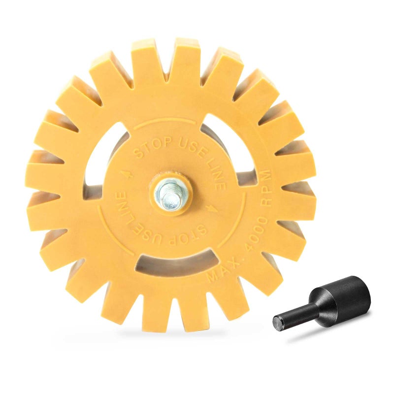 EWK Serrated Decal Eraser Wheel, Rubber Remover Wheel for Drill, Ideal for Adhesives, Pinstripes, and Decals Removal - Image 1